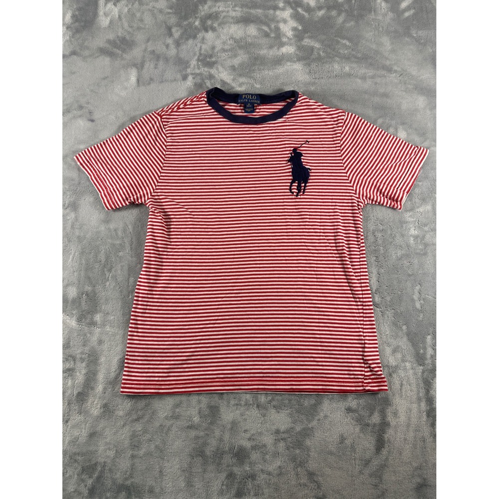 Polo Ralph Lauren Kids Red White Striped‎ Big Pony T-Shirt Size M 10-12